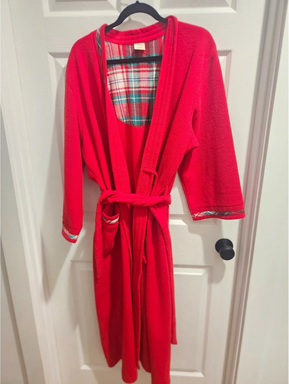 Jockey For Her Red Solid Polyester Belted Tie Robe Long Sleeve XL